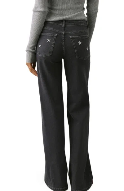 Mango Teen Star Embroidered Straight Leg Jeans In Black