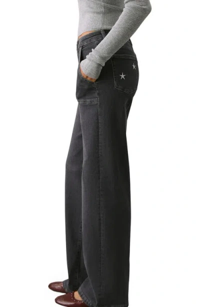 Mango Teen Star Embroidered Straight Leg Jeans In Black