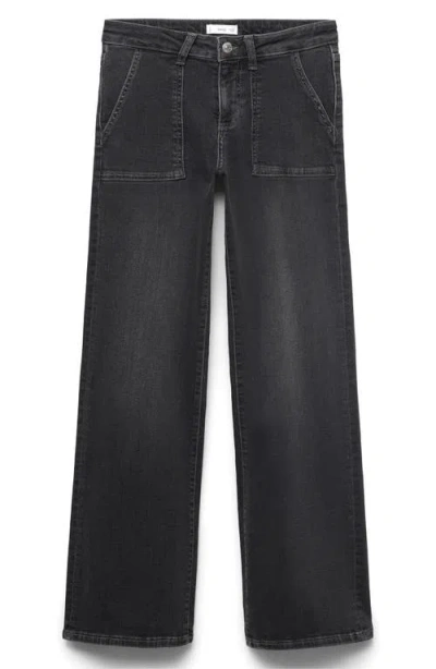 Mango Teen Star Embroidered Straight Leg Jeans In Black