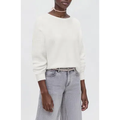 Mango Teen Crewneck Crop Sweater In White