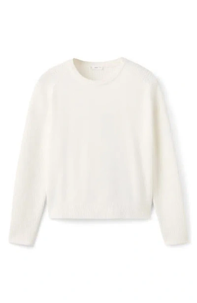 Mango Teen Crewneck Crop Sweater In White
