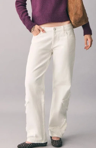Mango Teen Star Embroidered Straight Leg Jeans In White