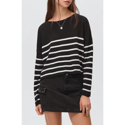 Mango Teen Stripe Cotton Blend Sweater In Black