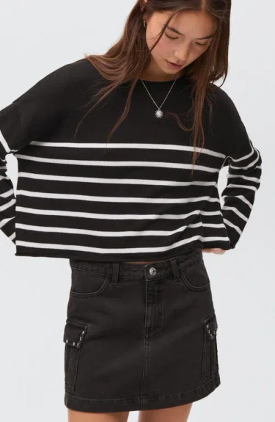 Mango Teen Stripe Cotton Blend Sweater In Black