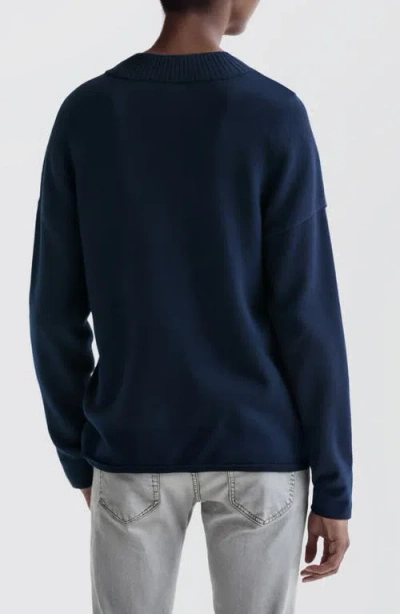 Mango Teen Relaxed Fit V-neck Cotton Sweater In Blue