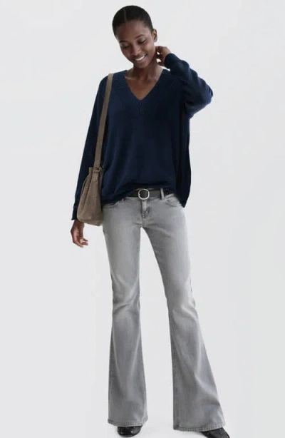 Mango Teen Relaxed Fit V-neck Cotton Sweater In Blue