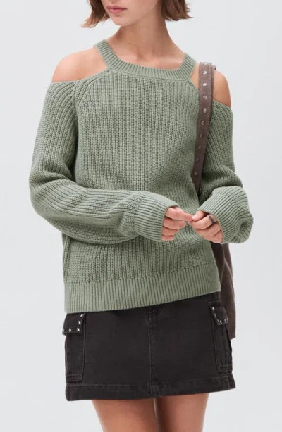 Mango Teen Cold Shoulder Cotton Crewneck Sweater In Green