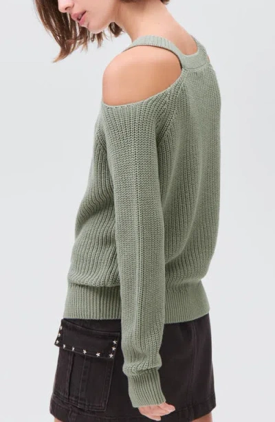Mango Teen Cold Shoulder Cotton Crewneck Sweater In Green