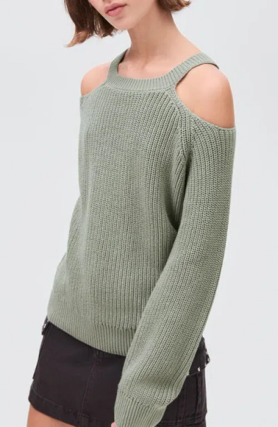 Mango Teen Cold Shoulder Cotton Crewneck Sweater In Green
