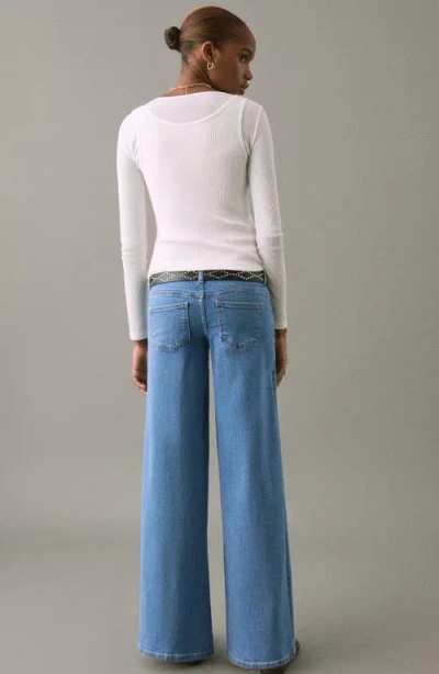 Mango Teen Low Rise Wide Leg Jeans In Blue