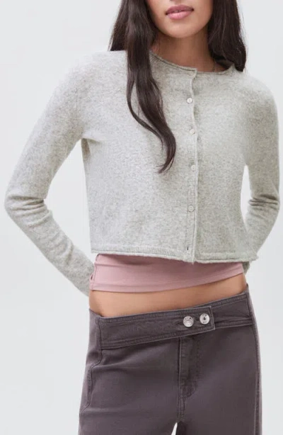 Mango Teen Crewneck Crop Cardigan In Gray