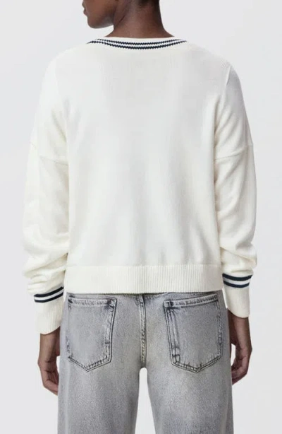 Mango Teen Stripe V-neck Cotton Blend Sweater In White