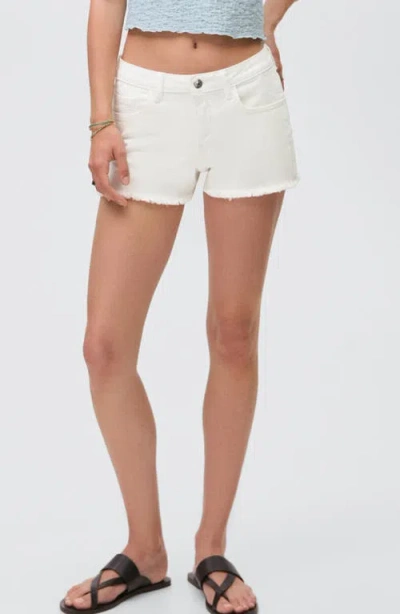 Mango Teen Fray Hem Low Rise Shorts In White