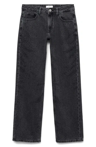 Mango Teen Studded Low Rise Straight Leg Jeans In Blue