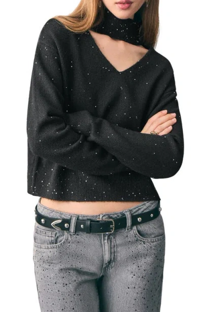 Mango Teen Sequin Crop Sweater In Black