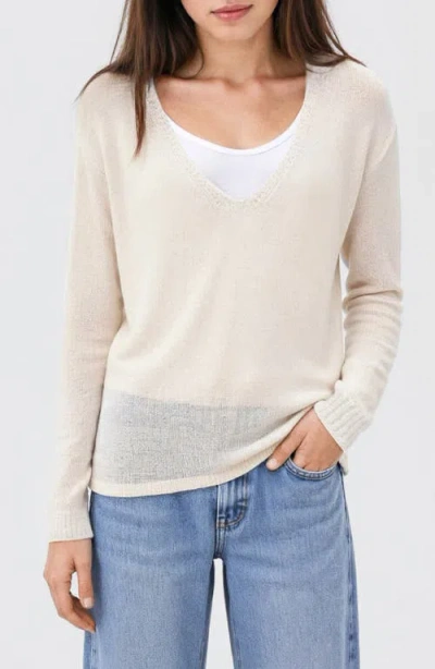 Mango Teen Open Stitch Crewneck Sweater In White