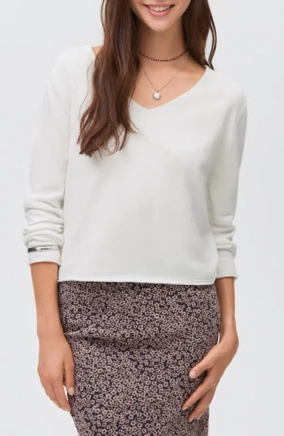 Mango Teen V-neck Cotton Blend Sweater In White