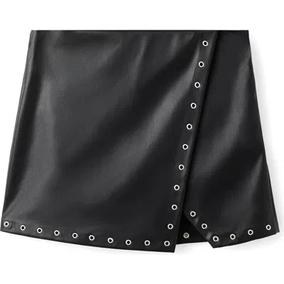 Mango Teen Studded Faux Leather Miniskirt In Black