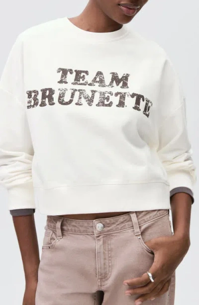 Mango Teen Oversize Crop Graphic Sweatshirt In White