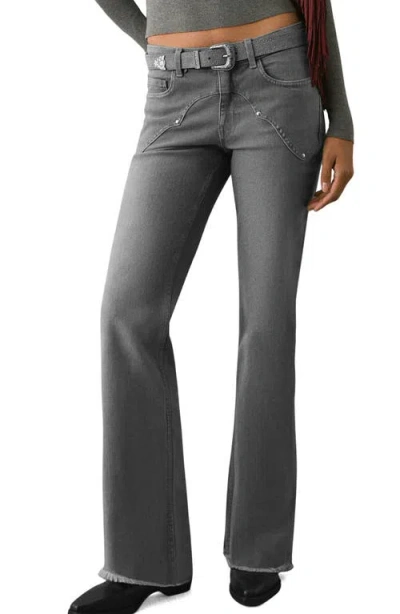 Mango Teen Low Rise Stud Flare Jeans In Gray