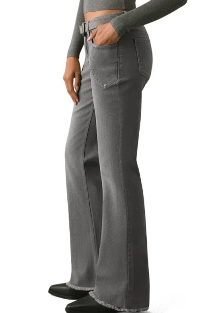 Mango Teen Low Rise Stud Flare Jeans In Gray