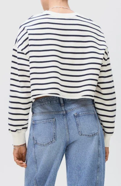 Mango Teen Stripe Crop Cotton Sweatshirt In White