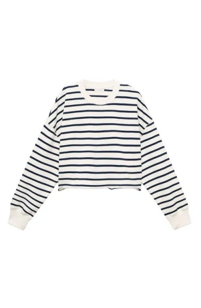Mango Teen Stripe Crop Cotton Sweatshirt In White