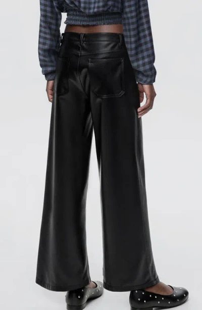 Mango Teen Studded Faux Leather Wide Leg Pants In Black
