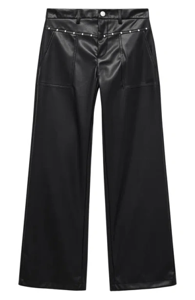 Mango Teen Studded Faux Leather Wide Leg Pants In Black