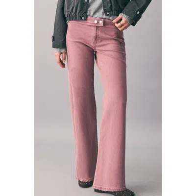 Mango Teen Belted Low Rise Straight Leg Jeans In Pink