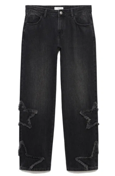 Mango Teen Star Embroidered Straight Leg Jeans In Black
