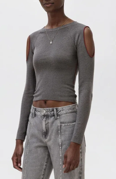 Mango Teen Cold Shoulder Crewneck Sweater In Gray