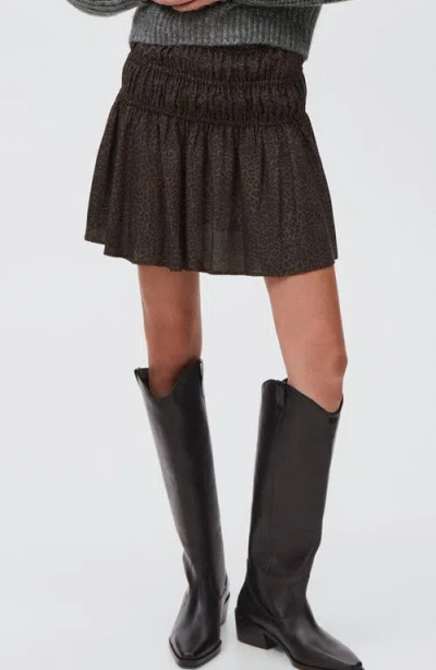 Mango Teen Leopard Print Shirred Miniskirt In Brown