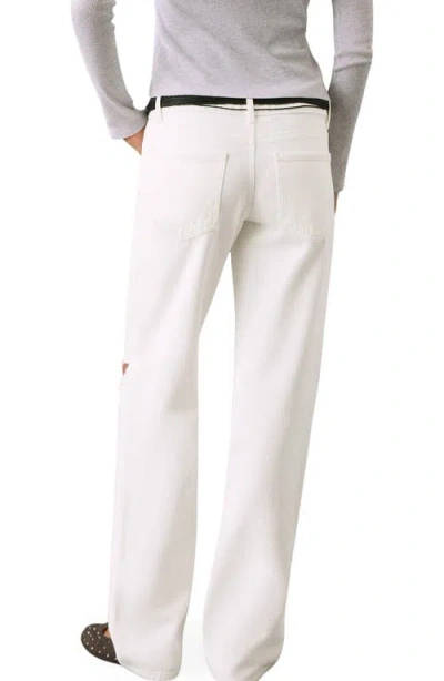 Mango Teen Ripped Low Rise Straight Leg Jeans In White