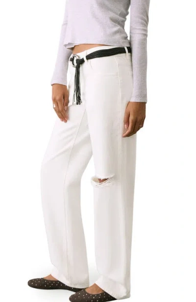 Mango Teen Ripped Low Rise Straight Leg Jeans In White