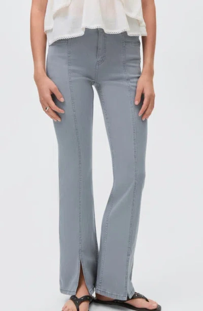 Mango Teen Slit Hem Mid Rise Flare Jeans In Blue