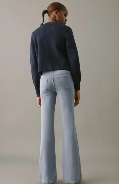 Mango Teen Slit Hem Mid Rise Flare Jeans In Blue