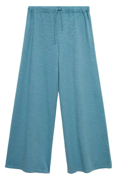 Mango Teen Cotton Wide Leg Pants In Blue