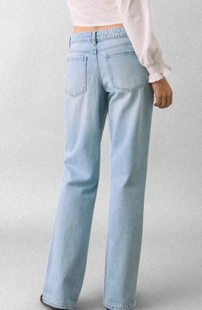 Mango Teen Ripped Low Rise Straight Leg Jeans In Blue