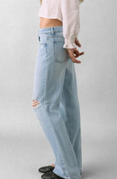 Mango Teen Ripped Low Rise Straight Leg Jeans In Blue