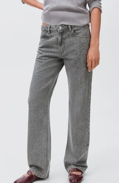 Mango Teen Rhinestone Straight Leg Jeans In Gray