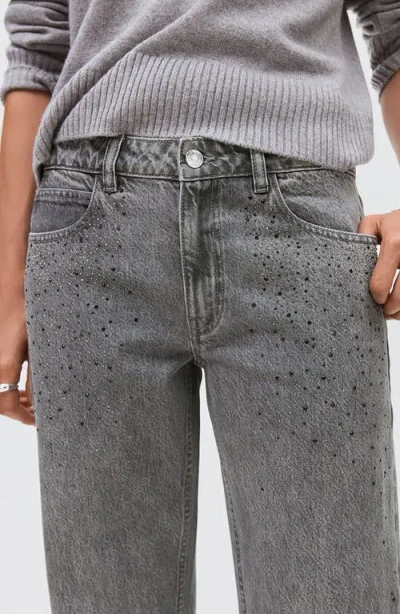 Mango Teen Rhinestone Straight Leg Jeans In Gray