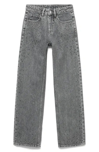 Mango Teen Rhinestone Straight Leg Jeans In Gray