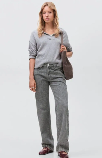 Mango Teen Rhinestone Straight Leg Jeans In Gray