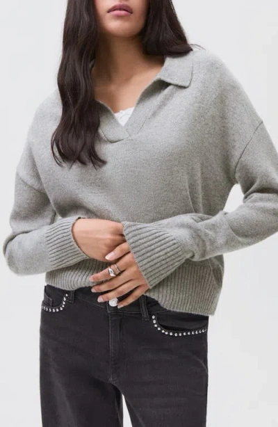 Mango Teen Johnny Collar Sweater In Gray