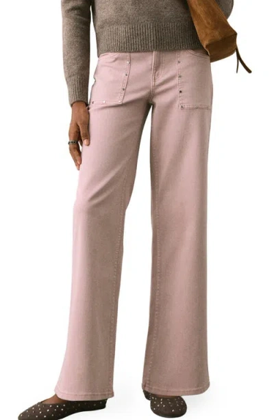 Mango Teen Studded Culotte Wide Leg Jeans In Pink