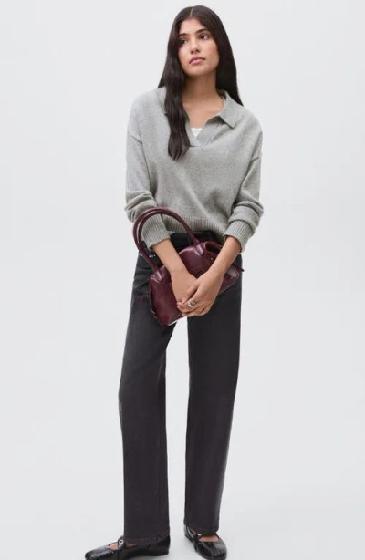 Mango Teen Johnny Collar Sweater In Gray