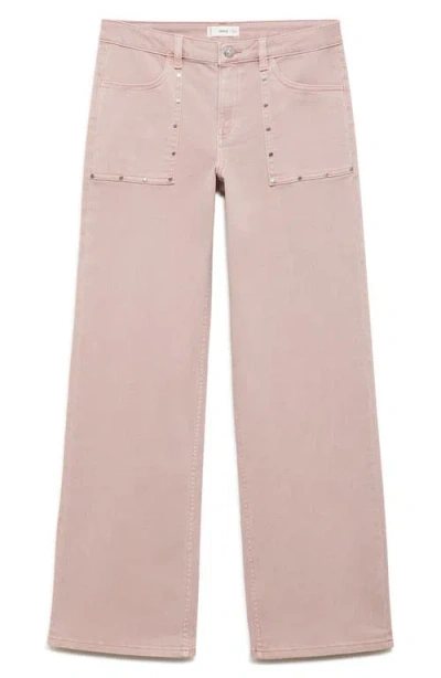 Mango Teen Studded Culotte Wide Leg Jeans In Pink