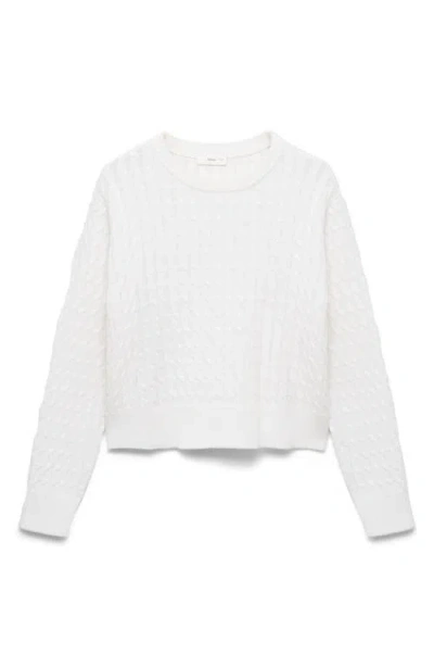 Mango Teen Cable Cotton Blend Sweater In White