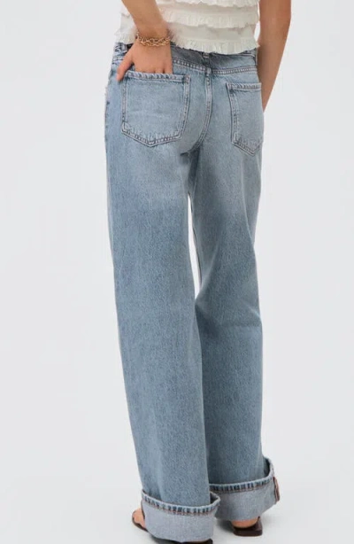 Mango Teen Cuff Hem Wide Leg Jeans In Blue